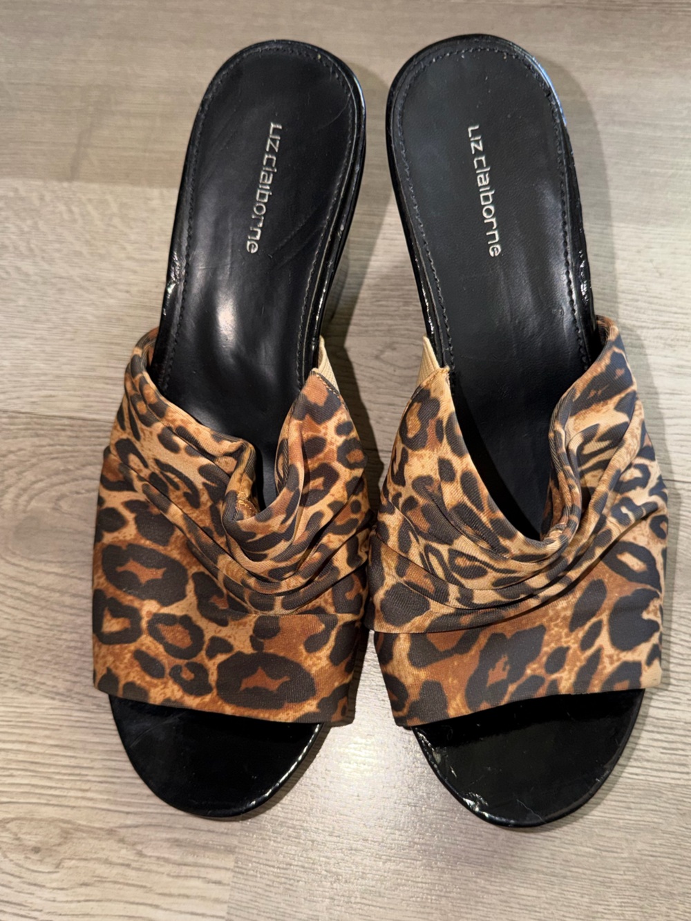 Liz Claiborne Leopard Print Slide Mules - Black & Brown